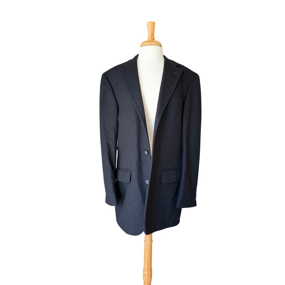 Oscar de la Renta Cashmere Wool Blazer 40L Black Sport Coat Made in Lithuania